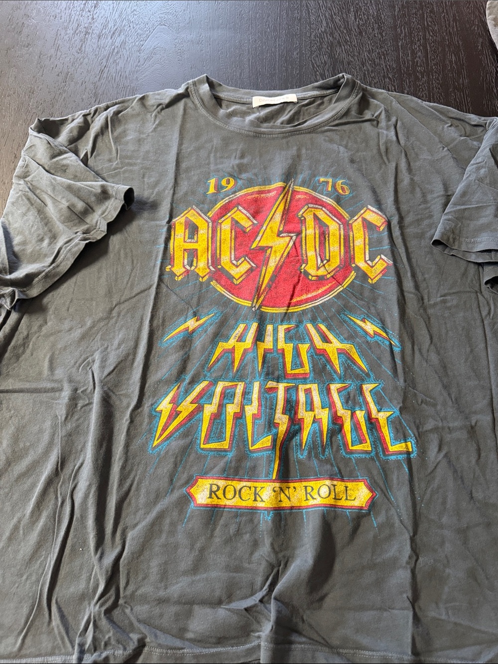 Daydreamer Black AC/DC High Voltage Graphic Tee with Red & Yellow Print